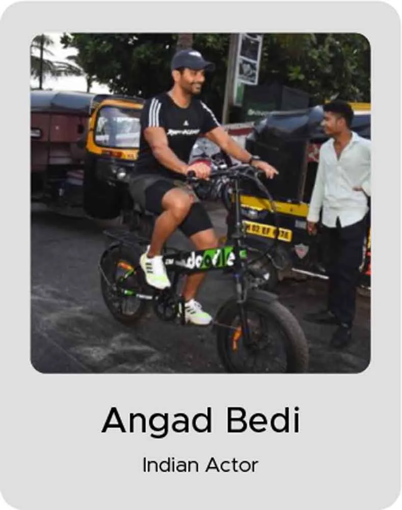 Angad Bedi, Indian Actor, with an EMotorad electric cycle