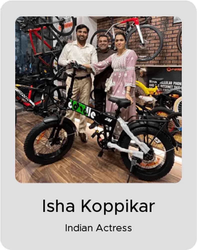Isha Koppikar, Indian Actress, with an EMotorad electric cycle