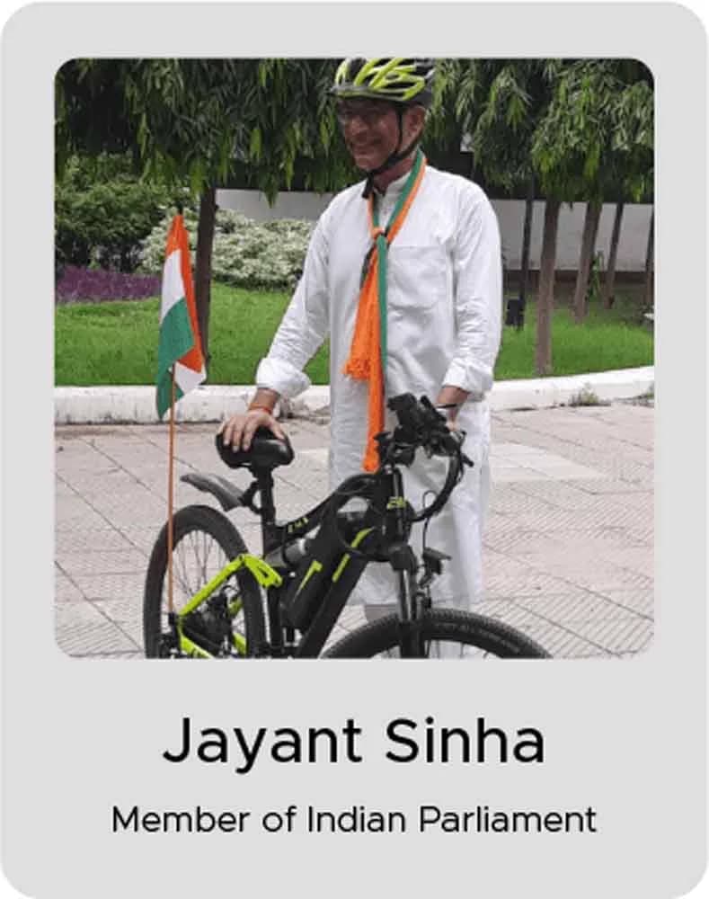 Jayant Sinha, Member of Indian Parliament, with an EMotorad electric cycle