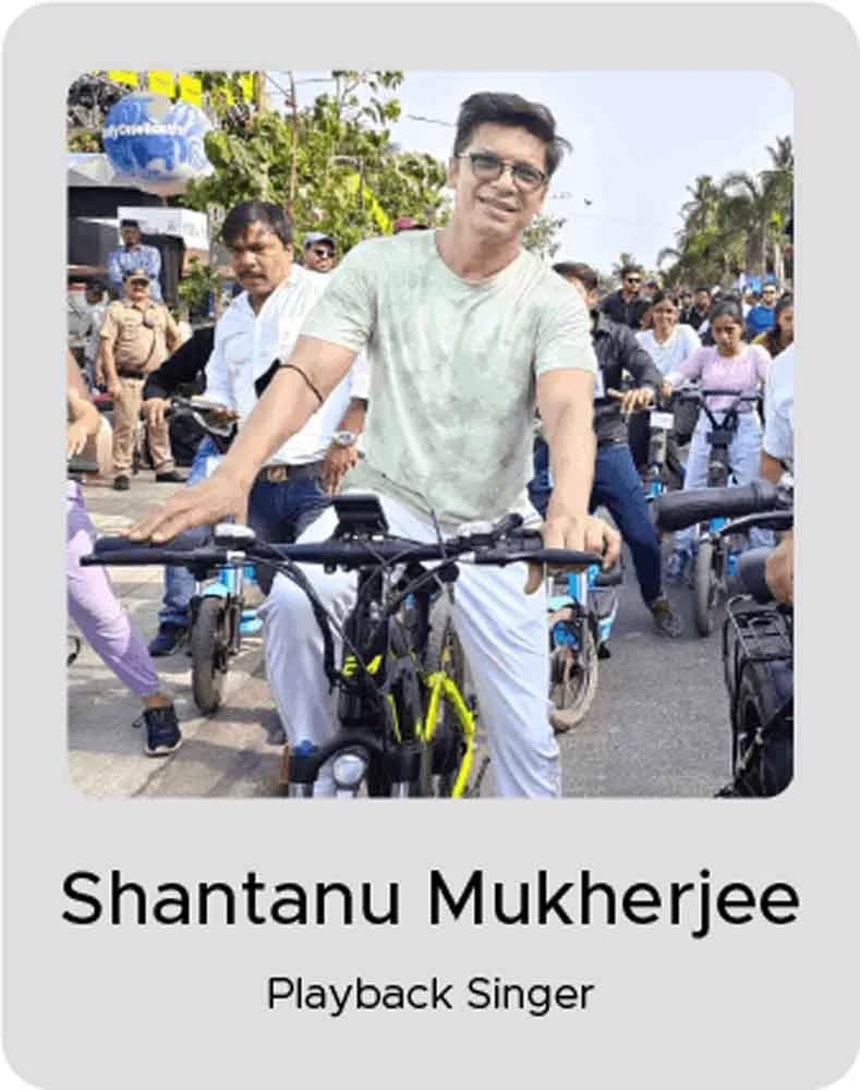 Shantanu Mukherjee, Playback Singer, with an EMotorad electric cycle